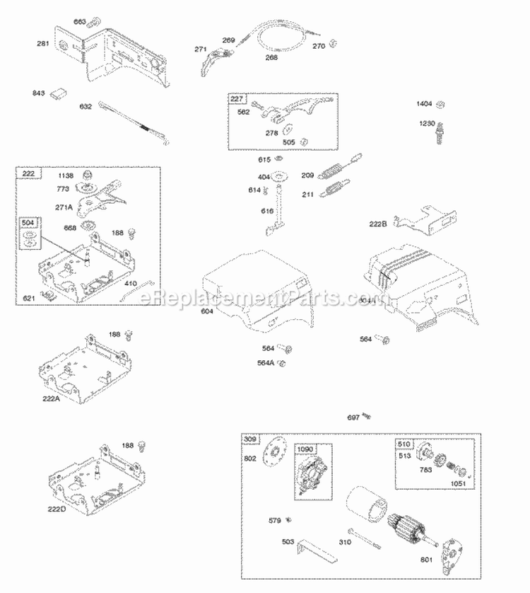 Controls Electric Starter Governor Spring Diagram and Parts List for 20H237-0113-E9  Briggs and Stratton Engine